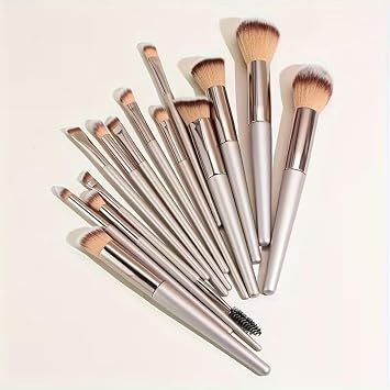 14PCS Makeup Brush Set, Champagne Gold Makeup Brushes with Wooden Handles and Soft Nylon Bristles, Foundation Brush, Blush Brush, Eyeshadow Brush, Concealer Brush, Professional Cosmetic Beauty Tools