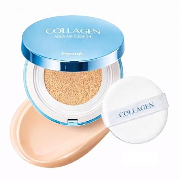 Enough Cojín de aire de colágeno Aqua, base hidratante con SPF50, acabado húmedo y refuerzo de colágeno, belleza coreana esencial para piel radiante, 0.53 oz (#13 - Beige claro)