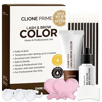 Kit de color coreano para pestañas y cejas, color temporal de pestañas y cejas, marrón oscuro, se desvanece naturalmente en 1-2 semanas, fórmula suave de vitamina C