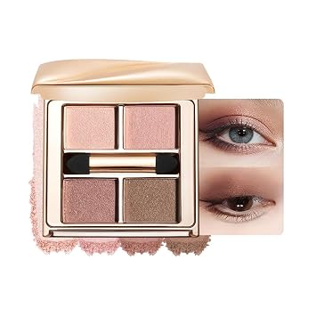 Paleta de sombra de ojos mate marrón moca rosa melocotón claro con espejo y aplicador de esponja para mujeres mayores, maquillaje de sombra de ojos de alto pigmento escarcha brillante para ojos verdes