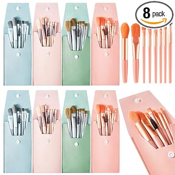 Zhehao - Juego de 8 brochas de maquillaje de viaje con bolsa, regalo de