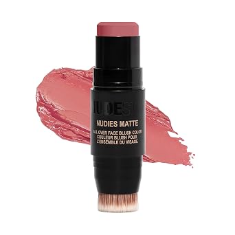 Nudestix Nudies Blush Stick - Rubor crema 3 en 1 para mejillas, ojos y labios con cepillo integrado, acabado mate suave para un rubor natural