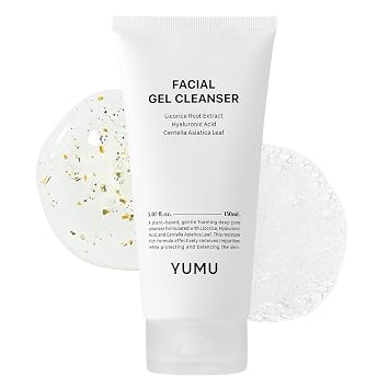 YUMU Limpiador facial de poros profundos de regaliz, para doble limpieza, centella asiática + ceramida NP + glicerina, limpiador de gel hidratante, removedor de puntos negros, cuidado de la piel coreano (5.1 fl oz/5.07 fl oz.)