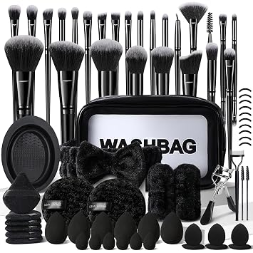 KUORYZAL Juego de brochas de maquillaje negras profesionales, 70 piezas con estuche sintético prémium para base, corrector, rubor, sombra de ojos, polvo, contorno de maquillaje, kit de brochas de
