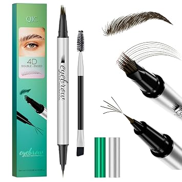 QIC Lápices de cejas para mujer, micro lápiz de cejas 4D, lápiz impermeable para cejas, bolígrafo de cejas negro y marrón