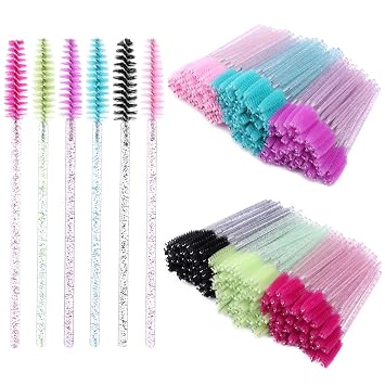 300 Varitas de Rímel Desechables Cepillos de Pestañas Spoolies para Extensión de Pestañas, Cejas y Maquillaje Crystal Tbestmax