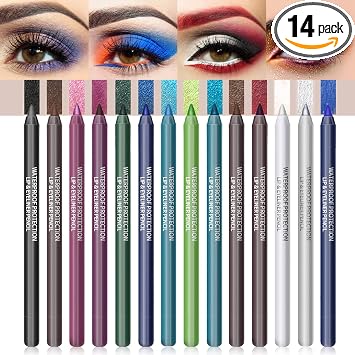 LOKFAR 14 colores lápiz delineador de ojos conjunto colorido, brillo mate