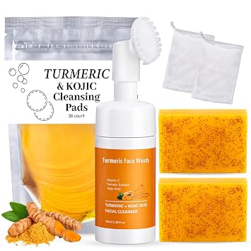 Treeroot Juego de 4 esmaltes faciales de cúrcuma, 2 unidades de jabón de