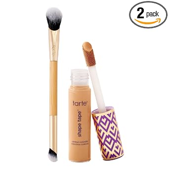 tarte corrector con cinta adhesiva para contornear y cepillo – Cobertura completa instantánea para debajo de los ojos, ojeras, líneas finas, enrojecimiento y decoloración, probado por dermatólogos