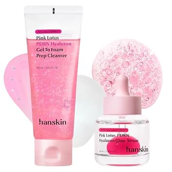 Hanskin PDRN Pink Skincare Routine Set – Limpiador vegano Pink Lotus PDRN + suero brillante | Dúo de piel de vidrio hidratante para una piel suave, regordeta y radiante | Set coreano para el cuidado