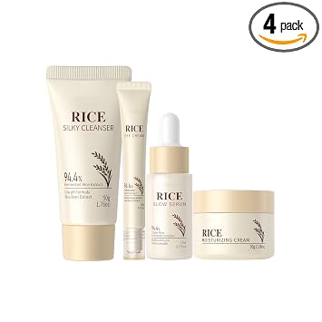 Set de cuidado de la piel de arroz para regalos de niñas adolescentes, cuidado de la piel coreano para mujeres, juego de regalo hidratante de 4 piezas para mujeres adolescentes y niñas, kit de tamaño