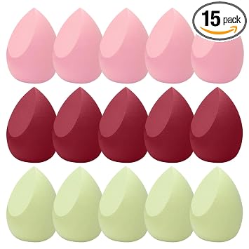 Juego de 15 esponjas de maquillaje, suave sin látex, húmedo y seco para