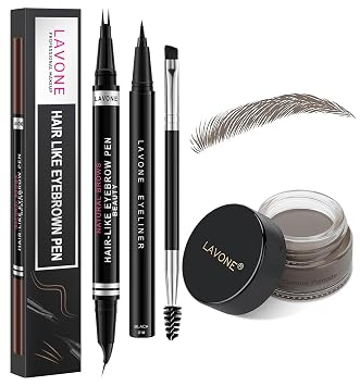 LAVONE Kit de maquillaje de bolígrafo de cejas tipo cabello, lápices de cejas para mujeres con lápiz de cejas microblading impermeable, pomada de cejas, delineador de ojos y cepillo de cejas, crea