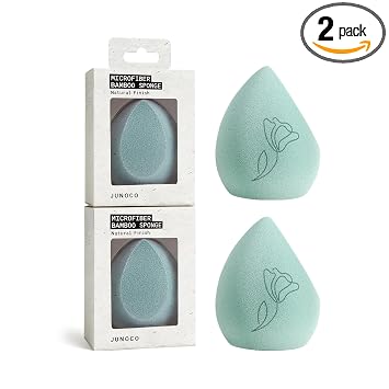 JUNO & Co. Esponja de maquillaje de microfibra, tecnología de doble capa para una cobertura completa, licuadora de maquillaje impecable para base, polvo y crema (2 paquetes, bambú)