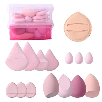 Juego de esponjas de mezcla de maquillaje, esponjas de belleza multiforma, rosa y coral (rosa rosa)
