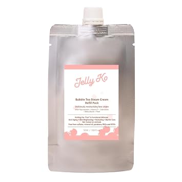 Jelly Ko Bubble Tea - Recambio de crema de vapor y paquete de viaje (1.7 onzas), bolsa hidratante coreana para piel de vidrio, crema facial hidratante K-Beauty, libre de crueldad animal y apta para
