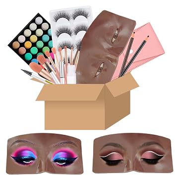 Juego de tabla facial de práctica de maquillaje realista 3D con kit para artistas profesionales, estudiantes y principiantes, maniquí de entrenamiento de ojos y sombra de ojos