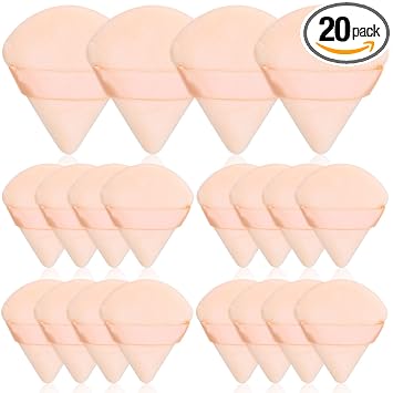Thrilez 20 piezas Borlas de Polvo Triangulares, Borlas de Polvo Suelto Borlas de Maquillaje para Polvo Facial, Borla de Polvo Fijador para Maquillaje, Almohadillas de Borla Facial para Polvo Compacto