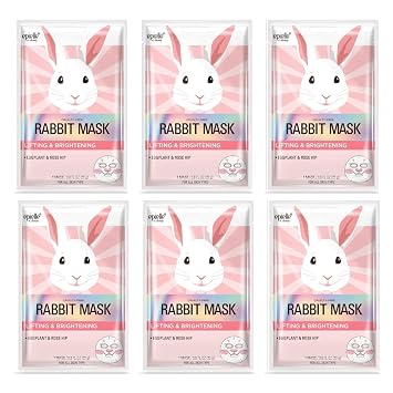 Epielle Paquete de 6 máscaras faciales de personaje de conejo, cuidado de la piel coreano divertido y eficaz, recuerdos de fiesta de spa, regalos de cumpleaños para mujeres, regalos de cuidado