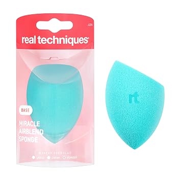 Real Techniques Sponge +, Esponja de maquillaje para la base de maquillaje, Esponja de mezcla Miracle Blend + Matify, azul, 1 unidad