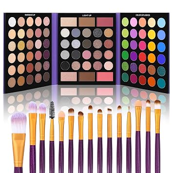 UCANBE Paleta de sombra de ojos desnuda de 86 colores con set de 15 pinceles de maquillaje, sombra de ojos mate brillante duradera altamente pigmentada impermeable contorno colorido polvo resaltador