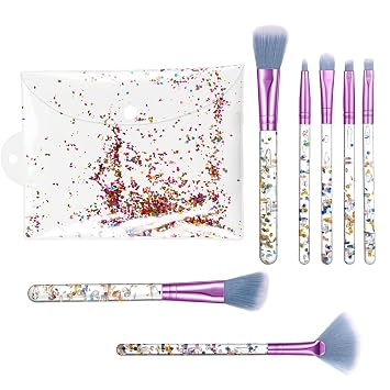 Juego de 7 brochas de maquillaje con purpurina, bonitos pinceles de maquillaje con brillo de cristal, juego de brochas para sombra de ojos con mango de lentejuelas para corrector, delineador