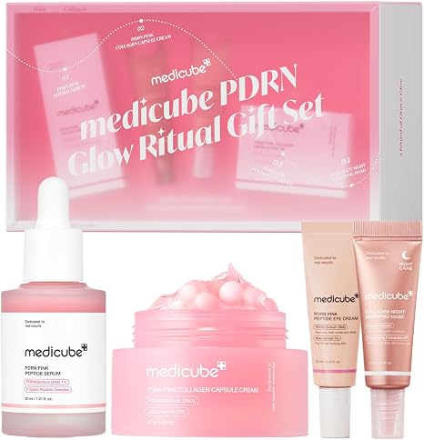 Set de regalo ritual de brillo medicube PDRN | Colágeno, Retinol, Péptidos para Firmeza y Brillo | Suero, crema y minicrema para ojos de tamaño completo, mascarilla | Set de regalos para el cuidado de la piel, Set de cuidado de la piel coreano, Regalos par