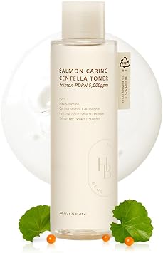 HEVEBLUE Salmon Caring Centella Toner - Salmon PDRN, pH 5.5, extracto de huevo de salmón, centella, madecassoside, restauración y rejuvenecimiento, refinar la textura de la piel, baja irritación, cuidado de la piel coreano, K-Beauty