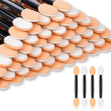 1000 aplicadores de sombra de ojos, brochas de maquillaje desechables para sombra de ojos, cepillos de esponja de doble cara para mujeres y niñas (2.56 pulgadas, negro, nude, blanco)