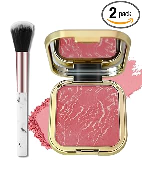 Rubor horneado, colorete mármol de melocotón único para mejillas, colorete en polvo suave y sedoso mate con espejo y cepillo, ligero, mezclable, de larga duración, producto de maquillaje facial para