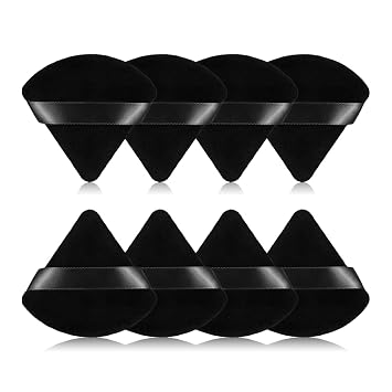 8 esponjas de maquillaje triangulares para polvo, hechas de terciopelo súper suave, diseñadas para contornear, ojos y esquinas, contenedor de mezcla de base de licuadora de belleza. (negro)