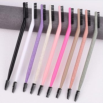 Dual-Ended Eyebrow Brush and Lash Spoolie, Brow Grooming Comb with Flat Angled Brush for Shaping, Blending and Separating, Black