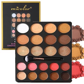 Paleta de maquillaje de 22 colores con brocha, colorete facial mate en polvo para mejillas, bronceador brillante brillante, set de maquillaje profesional de belleza facial - E