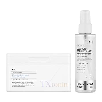 VT COSMETICS Bundle TX - Mascarilla tonificante diaria, 30 hojas y 7% ácido glicólico Reedle Shot de cabeza a pies en niebla