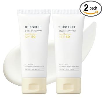 mixsoon Protector solar de frijoles 1+1 paquetes de protección solar ligera con textura aireada SPF 50, protector solar coreano para cara, sin yeso blanco, rellenos de calcetines no pegajosos, 3.4 fl oz / 3.38 onzas líquidas. Cuidado de la piel de vidrio c
