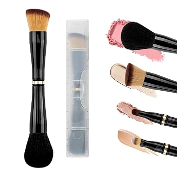 Juego de brochas de maquillaje de viaje con estuche, cepillo de doble punta