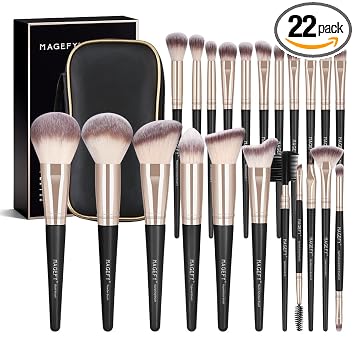 MAGEFY Brochas de maquillaje, juego de 22 piezas de brochas de maquillaje premium profesionales sintéticas con estuche, juego de brochas de maquillaje para base y sombra de ojos para viajes (negro