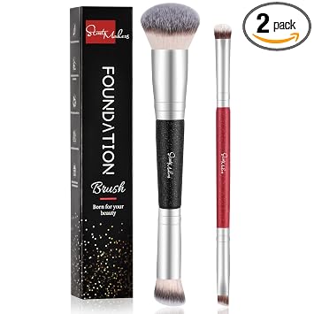START MAKERS - Brochas de maquillaje de doble punta para base, 2 en 1, cepillo corrector para cara, cejas, sombra de ojos, para líquidos, polvos, pulidos, mezclas, contornos y brochas de maquillaje (2 unidades)