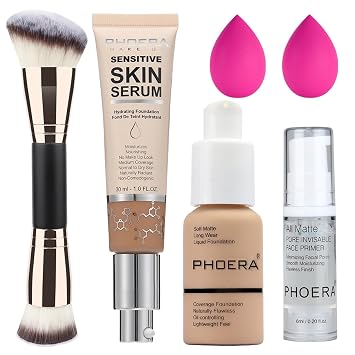 PHOERA Foundation - Maquillaje de cobertura completa y cobertura media 2024, base de maquillaje para piel madura, arrugas con acabado natural mate para una tez impecable (104+N04/beige pulido+arena)