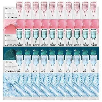 MEDIHEAL Essential Sheet Masks 30 Pack – Madecassoside Reparación de imperfecciones y reafirmante de la piel y ácido hialurónico Ultra Hidratación, Fórmula vegana Máscaras coreanas para un cuidado
