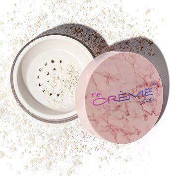 The Crème Shop | Polvo de ajuste de maquillaje facial iluminador de cuarzo rosa