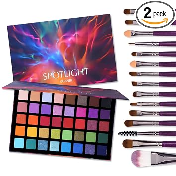 UCANBE Spotlight Paleta de sombra de ojos + 15 pinceles de ojos, juego de maquillaje profesional de 40 colores mate brillante paleta de sombra de ojos altamente pigmentada, impermeable, paleta de
