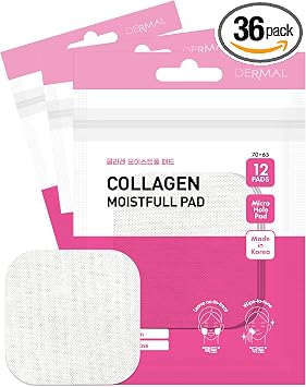DERMAL Colágeno Moistfull - Almohadilla de tóner coreana para elasticidad y mejora de arrugas con péptidos, kit de viaje de 12 almohadillas, paquete de 3 (total 36 almohadillas)