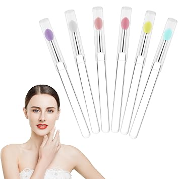 Aplicadores de máscara de labios reutilizables, juego de 6 brochas de silicona para labios y lápiz labial