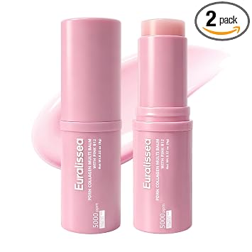 PDRN - Bálsamo para ojos, paquete de 2 unidades, bálsamo múltiple de colágeno con B12 rosa, cuidado hidratante debajo de los ojos para cara, cuello y líneas de sonrisa, 0.32 onzas cada uno