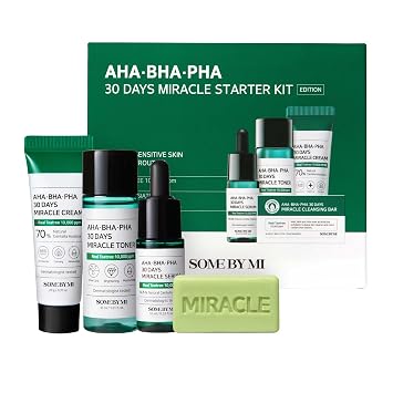 SOME BY MI AHA BHA PHA PHA Kit de inicio de 30 días, tóner de 1.01 onzas, suero de 0.33 onzas, crema de 0.7 onzas, barra limpiadora de 1.05 onzas, set exfoliante suave para el cuidado diario de la piel, desechos de piel, sebo, cuidado grasoso, cuidado de l