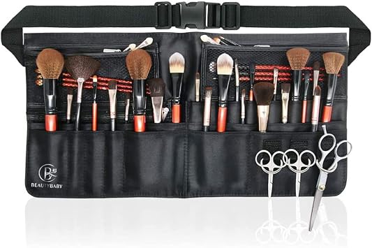 Beautybaby Artista Profesional Cepillo de Maquillaje Bolsa de Riñonera Cosmética Portátil Multi Bolsillos Bolsa con Correa para Cinturón
