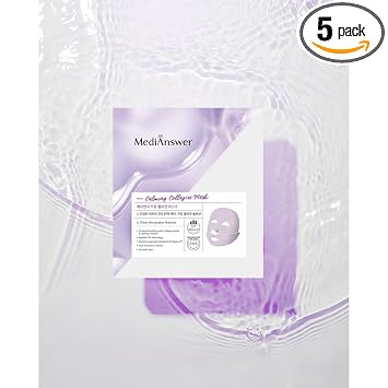 Mascarilla de colágeno calmante 83% colágeno francés puro, azuleno calmante para pieles sensibles, mascarilla coreana de belleza de vidrio brillante (5 unidades)