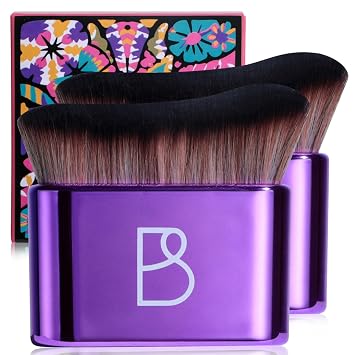 BS-MALL Juego de 2 brochas de maquillaje autobronceadoras para el cuerpo, cepillo corporal multiusos y cerdas sintéticas ultrasuaves, perfecto para aplicación facial y corporal, viajes y uso diario (morado brillante)