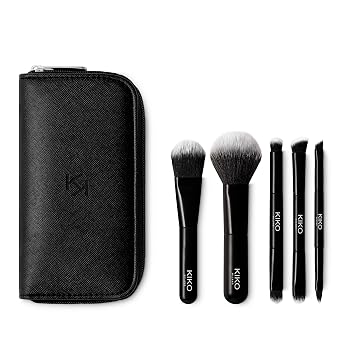 KIKO Milano Travel Brush Set, bolsa con 5 pinceles de maquillaje profesionales
